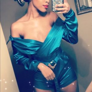 Satin off the shoulder Romper